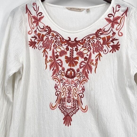 Soft Surroundings Canary Island Embroidered Tunic Top White Multi Size‎ M - Picture 4 of 14